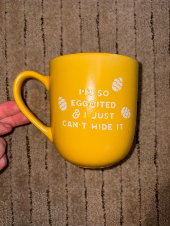 Place & Time Other - Yellow Ceramic Mug with Playful Egg Pun